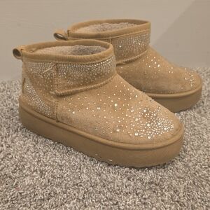 Rock & Candy Tan Kids Boots with Silver Sparkle Rhinestones